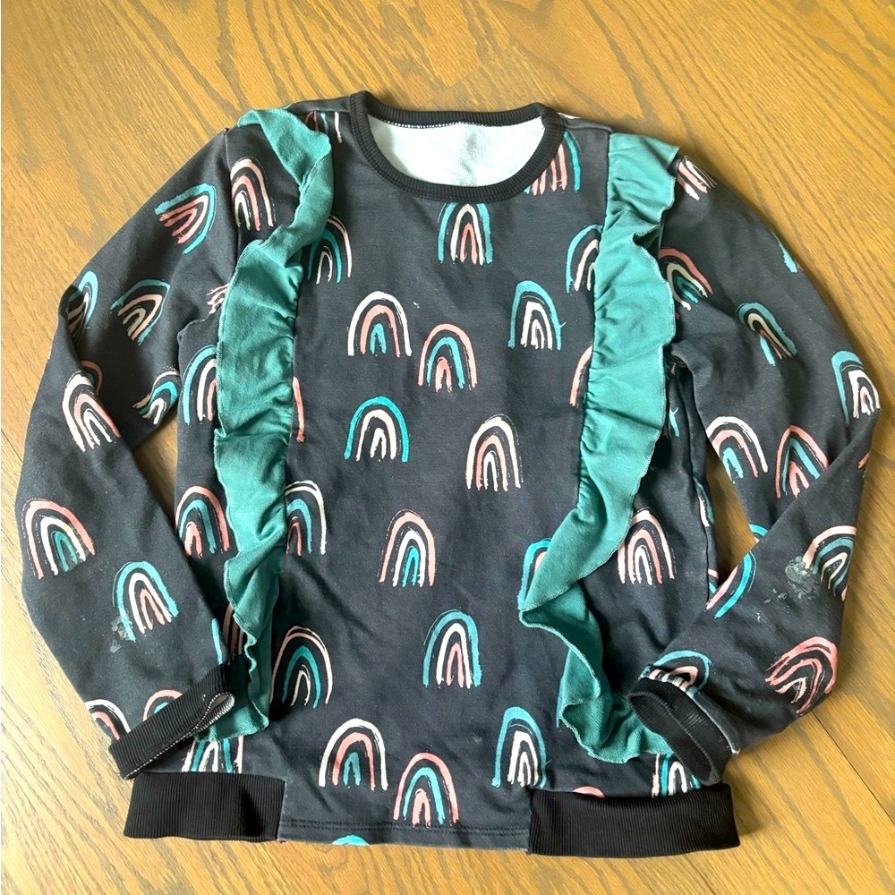 Rags to Raches Black Sweatshirt with Rainbow and Teal Ruffle